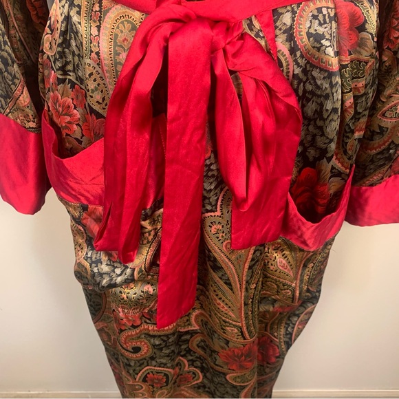 Victoria Secret VTG Gold 90s 100% Silk Paisley Rose Printed Belted Robe Kimono - Picture 11 of 16